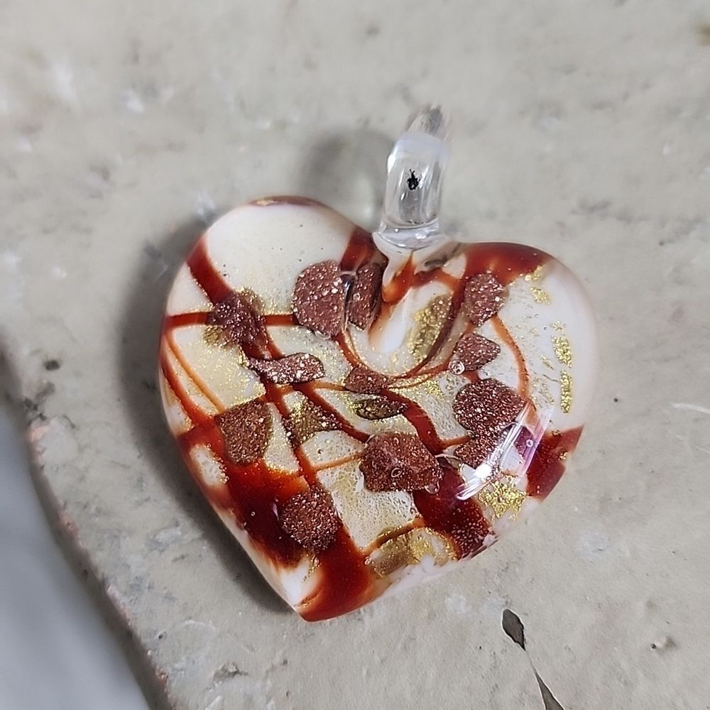 Hand Blown Venetian Art Glass Heart Pendant Love Valentines Day